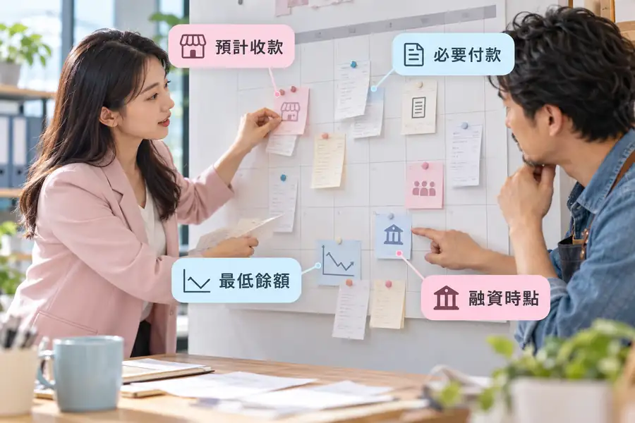 公司週轉不夠怎麼看?先做一張收付款日曆主題圖:預計收款、必要付款、最低餘額