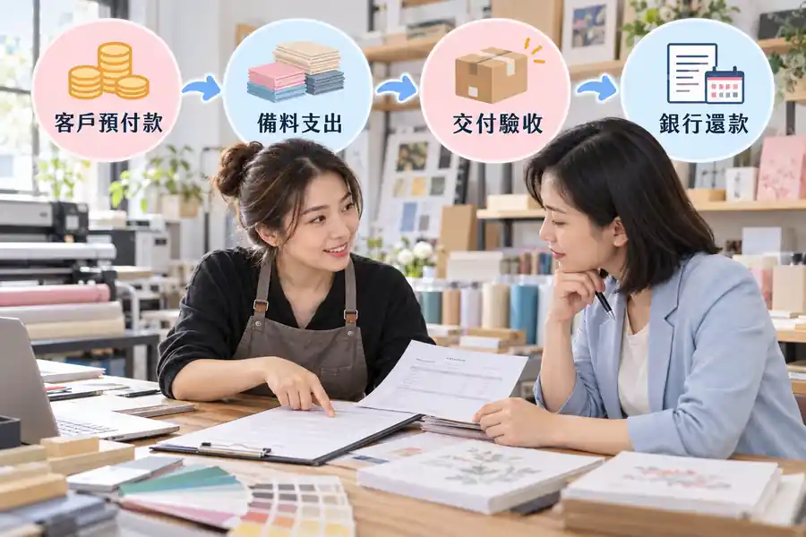 接大單先借錢還是談預付款?比較兩條路的現金流主題圖:訂單付款條款、供應商付款日、預付款與驗收