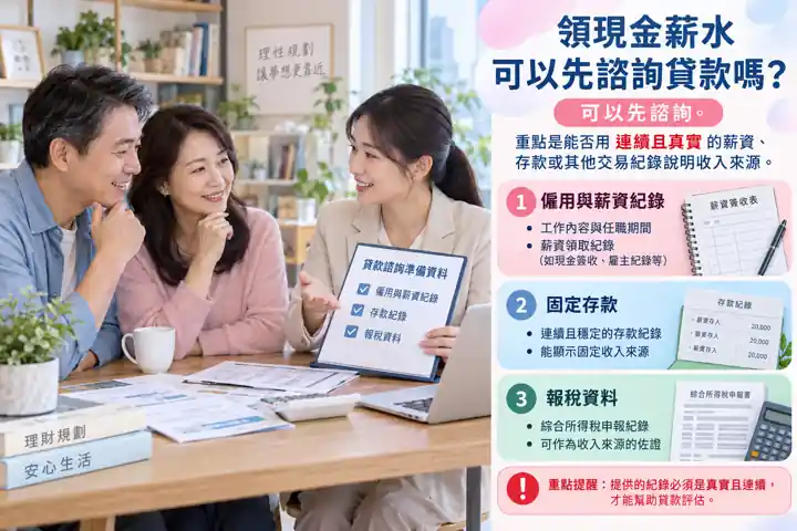 領現金薪水可以先諮詢貸款嗎？主題示意