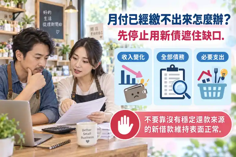 月付已經繳不出來怎麼辦？先停止用新債遮住缺口主題示意