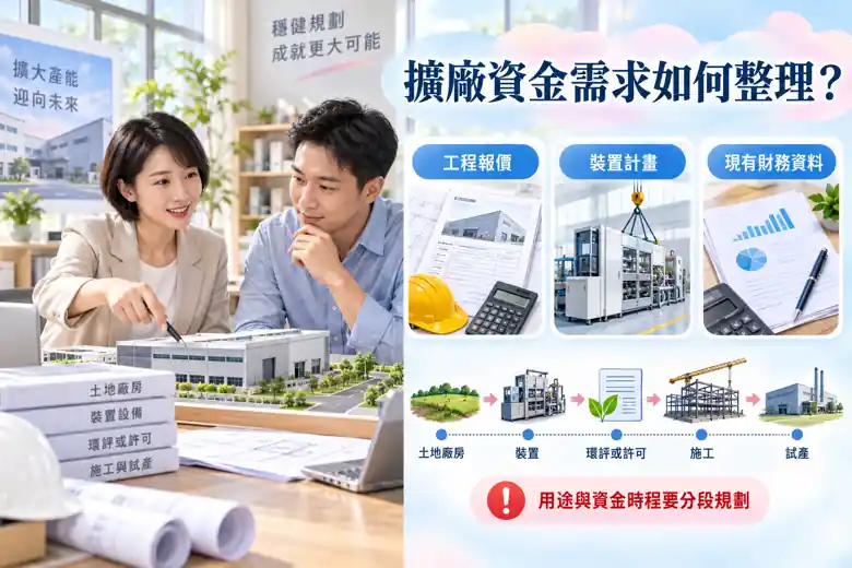 擴廠資金需求如何整理？先確認場地，再排工程與試產現金主題示意