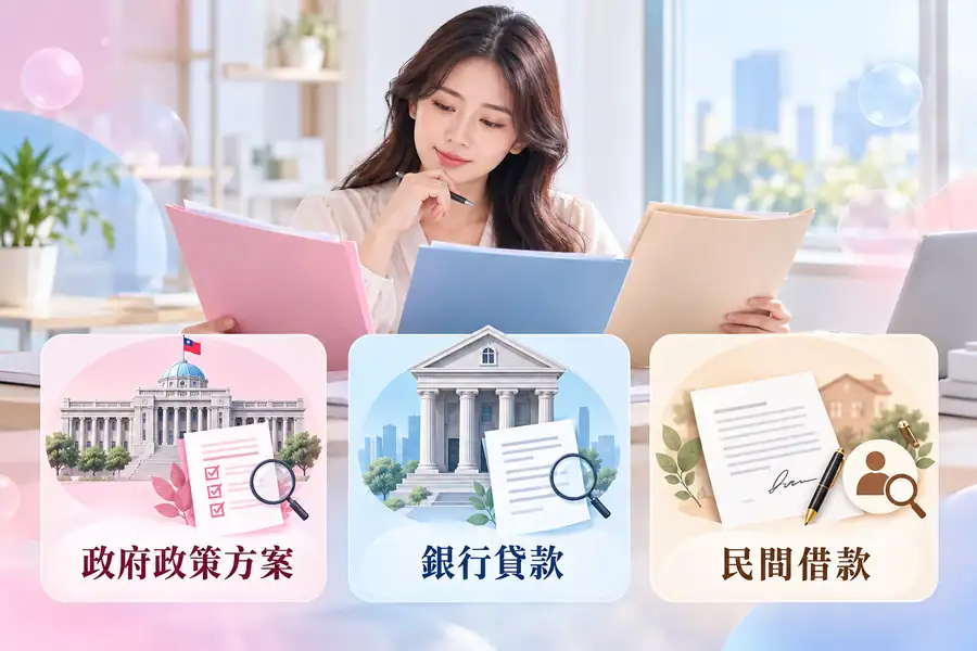 政府貸款、銀行貸款與民間借款有什麼不同？先看誰借錢、誰審核、誰負責主題示意