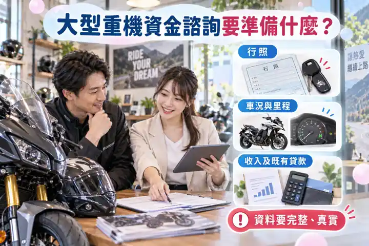 大型重機資金諮詢要準備什麼？先分清借法，再整理4類資料主題示意