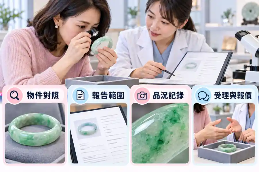 玉器與收藏品可以週轉嗎?鑑定和轉售不是同一回事主題圖:物件對照、報告範圍、品況紀錄