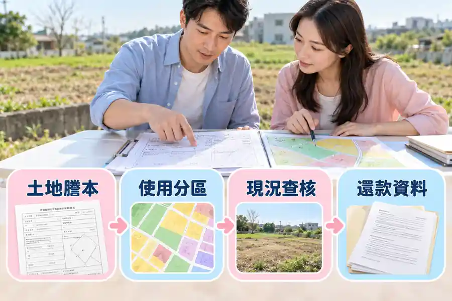 土地融資需要哪些資料?先看權利與實際使用主題圖:土地謄本、使用分區、現況與共有