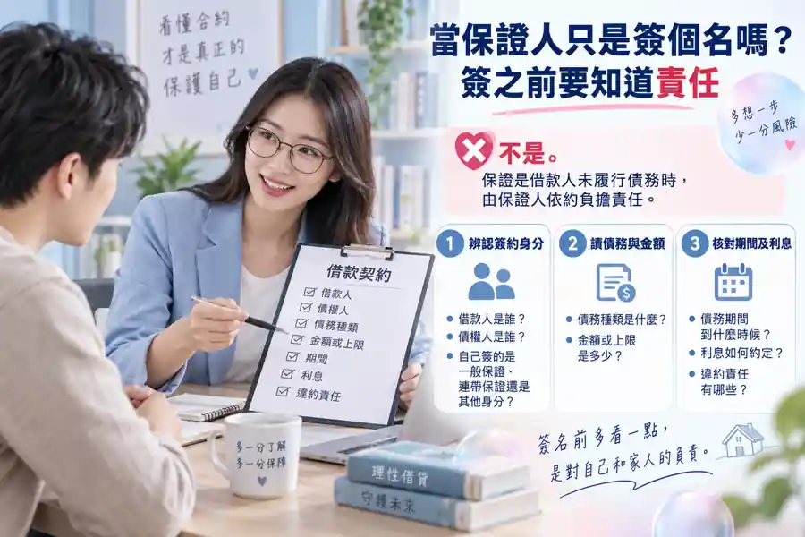當保證人只是簽個名嗎？簽之前要知道責任主題示意