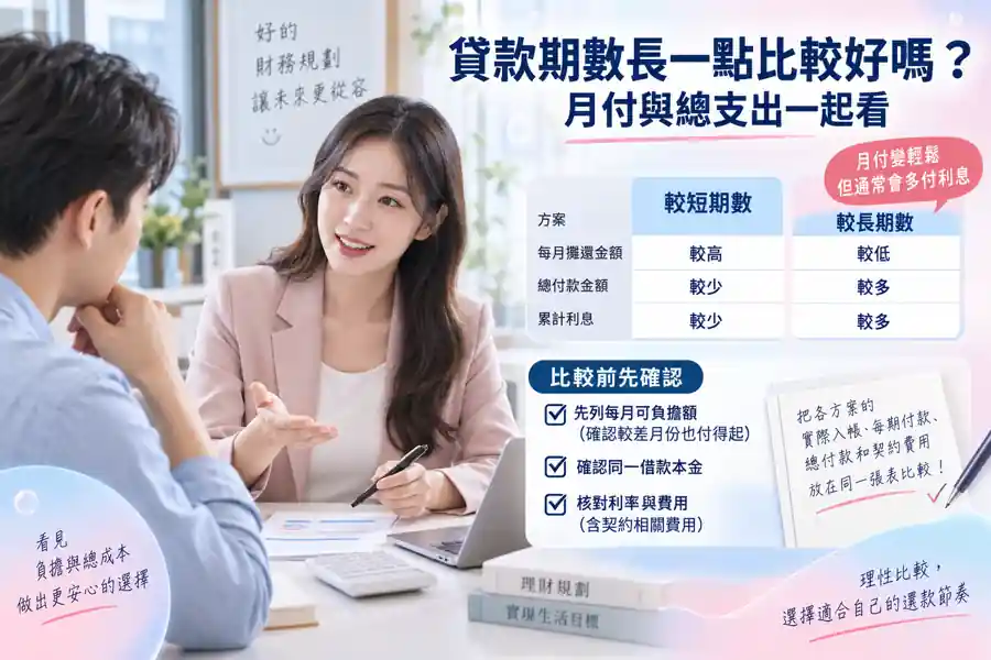 貸款期數長一點比較好嗎？月付與總支出一起看主題示意