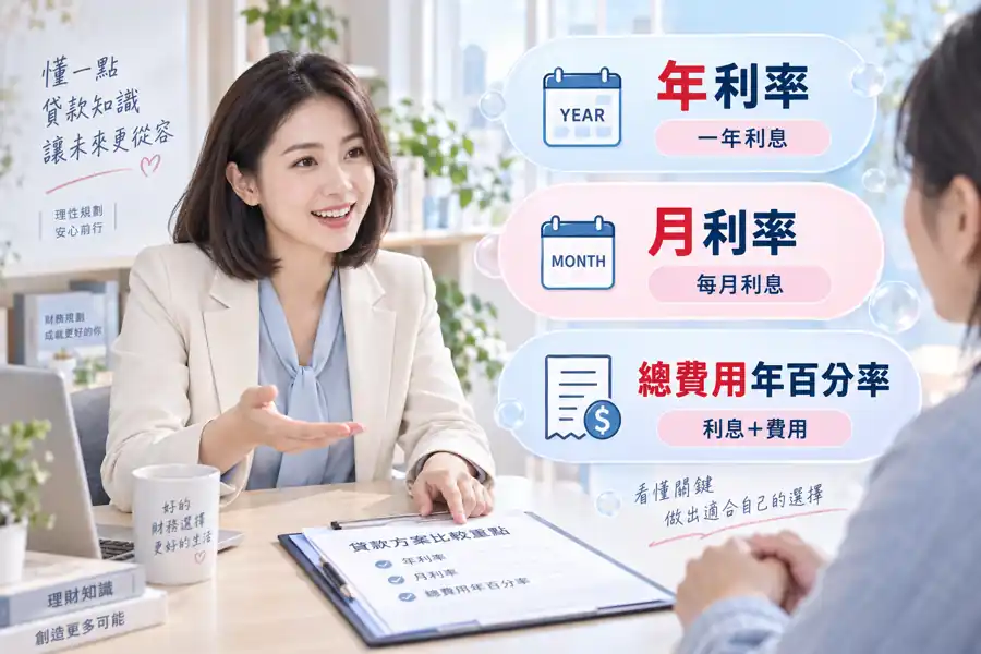 年利率、月利率、總費用年百分率怎麼看？主題示意