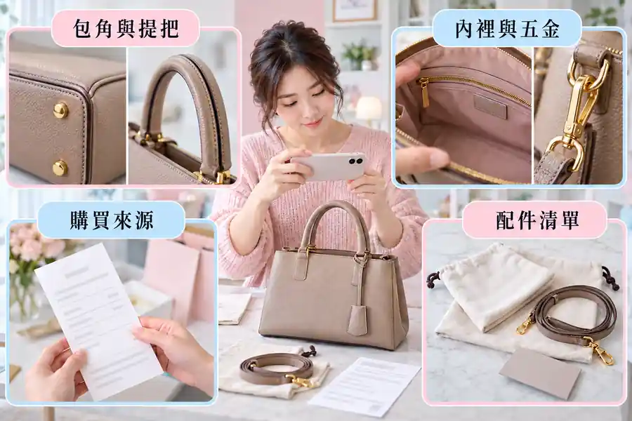 精品包質當前怎麼整理?外觀與來源要說清楚主題圖:包角與提把、內裡與五金、購買來源
