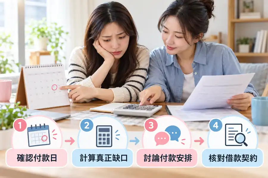 急需借錢時先做什麼？從焦慮到可執行的資金清單主題圖：確認付款期限、算真正缺口、查正式受理窗口