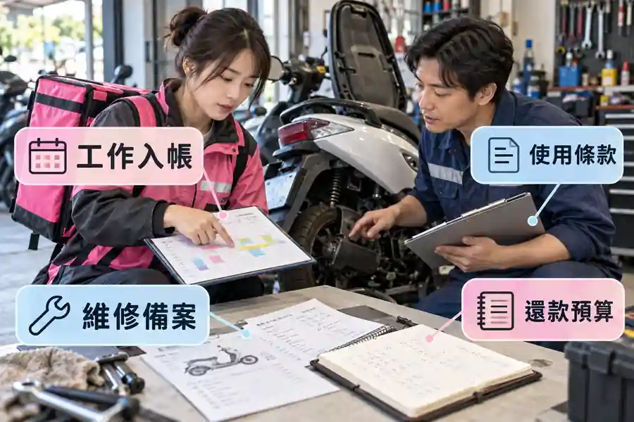 車子是工作工具,借款前要問哪幾件事?主題圖:工作入帳、使用條款、維修備案
