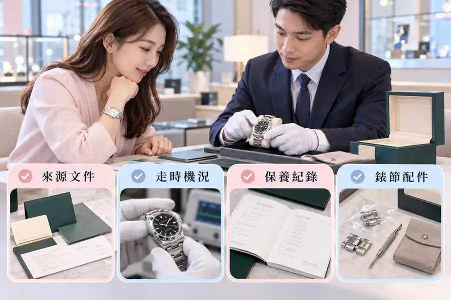 名錶質當要準備什麼？真偽、保養與配件一起看主題圖：來源文件、走時機況、保養紀錄